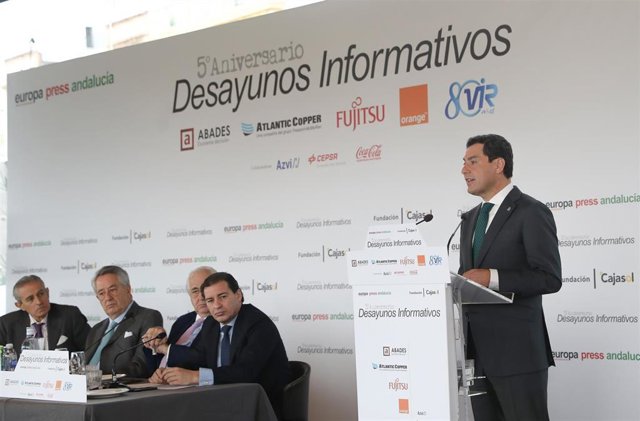 El presidente de la Junta de Andalucía, Juanma Moreno, ha participado en los Desayunos de Europa Press Andalucía