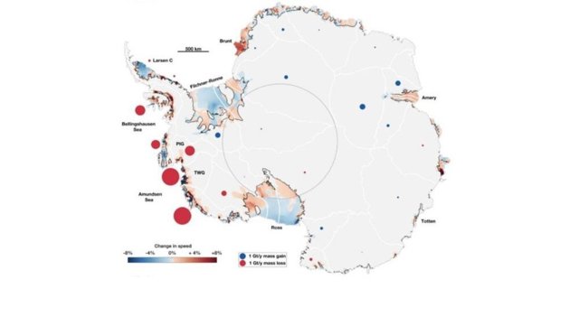 Incrementos en el flujo de hielo al mar desde las grandes glaciares antárticos