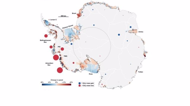 Incrementos en el flujo de hielo al mar desde las grandes glaciares antárticos