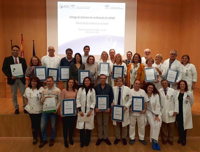 Doce unidades de Área Sanitaria Sur de Sevilla reciben la certificación de la ACSA