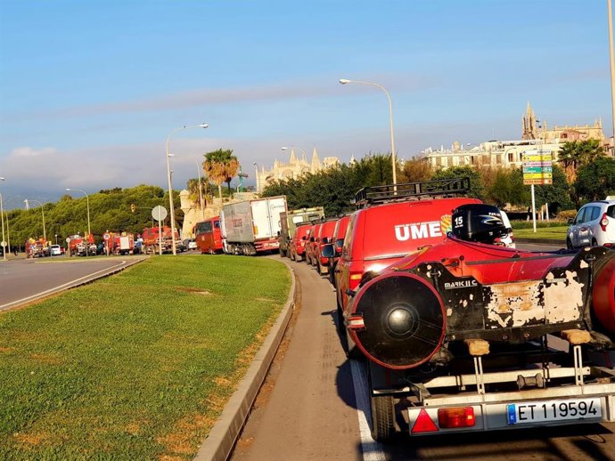 Efectivos de la UME llegando a Palma para intervenir en Sant Lloren tras las inundaciones de 2018.