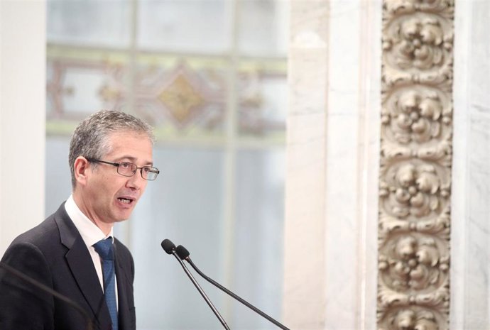El gobernador del Banco de España, Pablo Hernández de Cos, durante su intervención en la Convención Anual Financiera de la Asociación de Mercados Financieros (AMF), en Madrid (España), a 18 e noviembre de 2019.