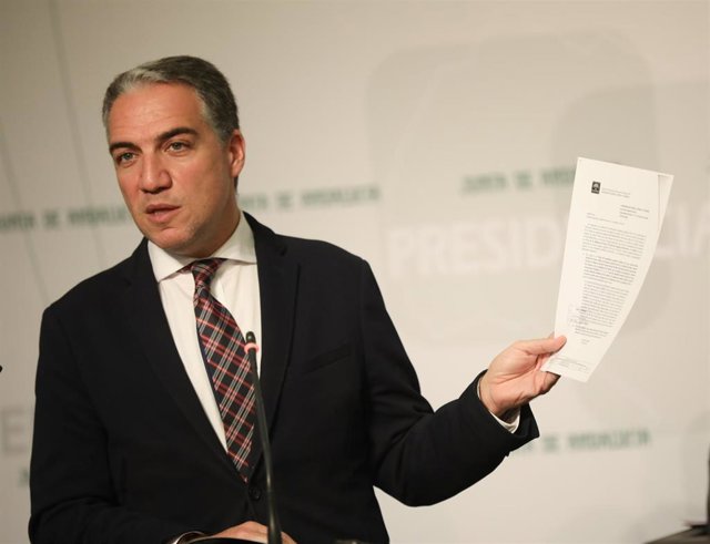 El consejero de la Presidencia, Administración Pública e Interior, y portavoz del Gobierno andaluz, Elías Bendodo, en la rueda de prensa posterior al Consejo de Gobierno.