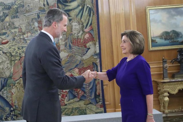 Audiencia del Rey a la presidenta de la Cámara de Representantes de los Estados Unidos de América, Nancy Pelosi, acompañada de una delegación de miembros de la Cámara que asisten a la XXV Conferencia de Naciones Unidas sobre el Cambio Climático (COP25).
