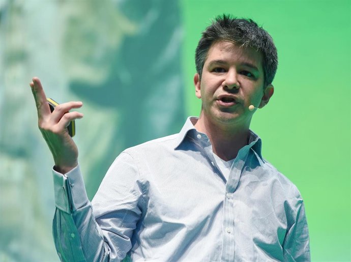 FILED - 08 June 2016, Berlin: Travis Kalanick speaks during an Internet conference. Photo: Britta Pedersen/zb/dpa