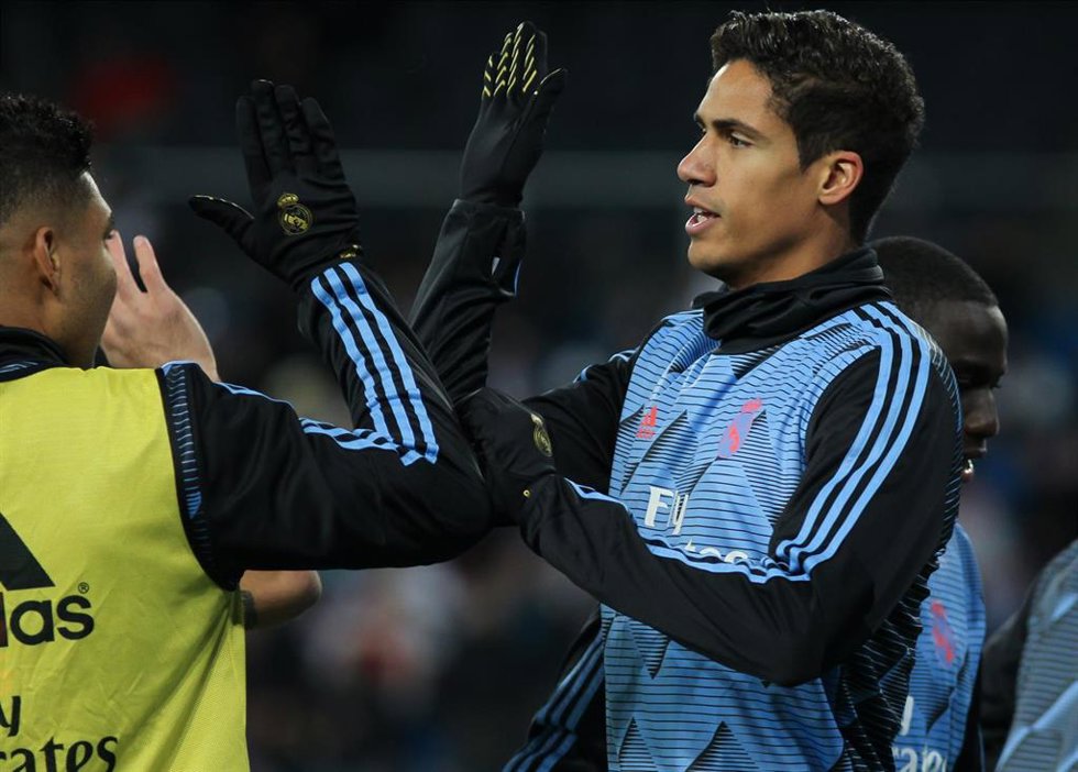 Raphal Varane, en un calentamiento con el Real Madrid.