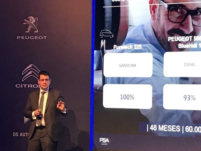Christophe Mandon, director de Comercio de PSA para España y Portugal, presenta el proceso de electrificación del grupo francés, en Madrid