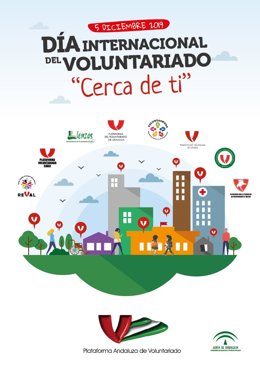 Cartel elaborado por la Plataforma Andaluza de Voluntario para conmemorar este jueves 5 de diciembre el Día Internacional del Voluntariado.
