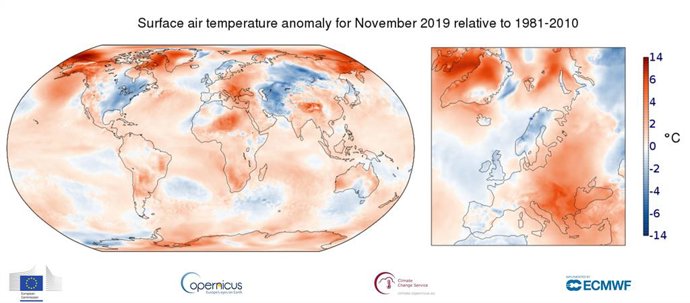 El mes de noviembre de 2019 fue el tercer noviembre más cálido de la historia, s
