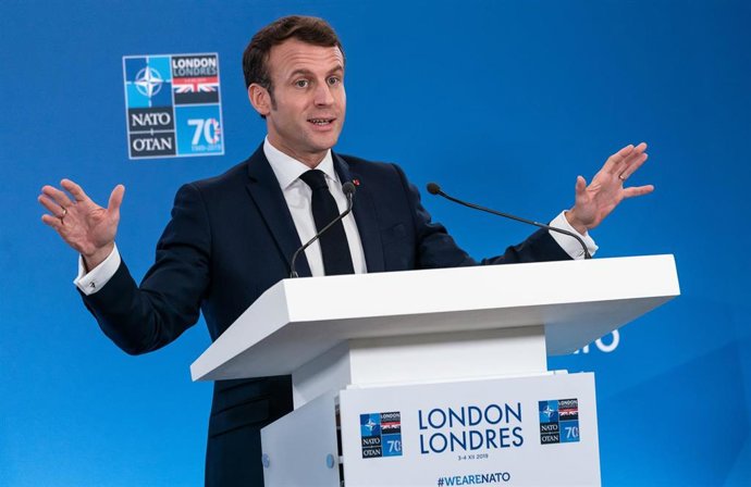Emmanuel Macron en rueda de prensa durante la cumbre de la OTAN
