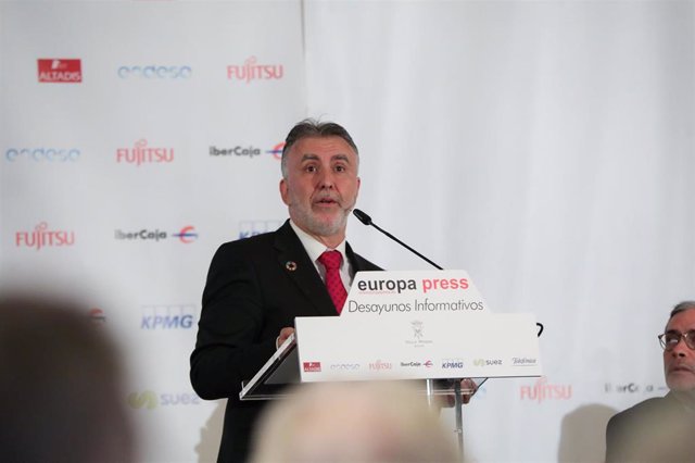 El presidente de Canarias, Ángel Víctor Torres durante su intervención en un Desayuno Informativo de Europa Press ,en el Hotel Villa Magna, en Madrid (España), a 5 de diciembre de 2019.