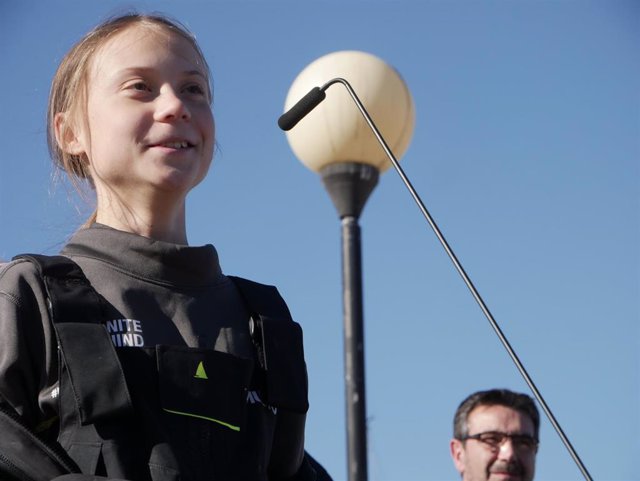 La joven activista sueca Greta Thunberg, a su llegada a Lisboa tras cruzar el Atlántico el pasado lunes.