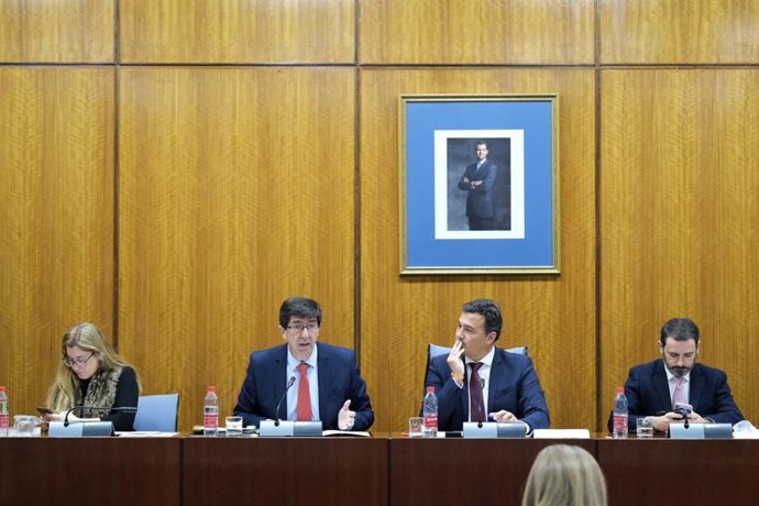 El vicepresidente de la Junta, Juan Marín (segundo por la izquierda), comparece en comisión parlamentaria