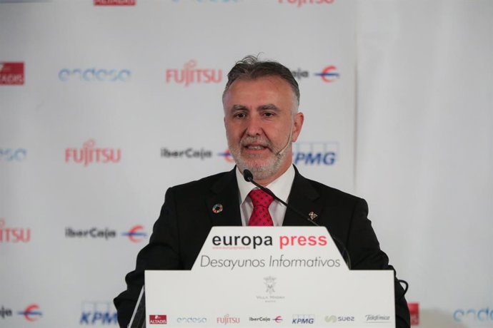 El presidente de Canarias, Ángel Víctor Torres durante su intervención en un Desayuno Informativo de Europa Press ,en el Hotel Villa Magna, en Madrid (España), a 5 de diciembre de 2019.