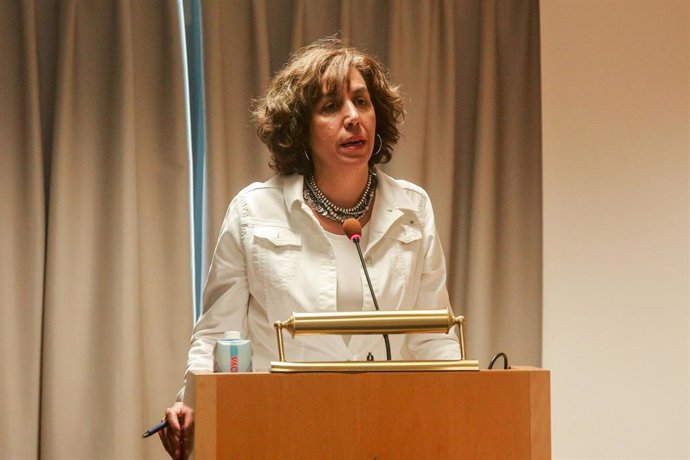 La secretaria de Estado para la España Global, Irene Lozano, responsable de la reputación e imagen exterior de España, durante la reunión, en la que convocó  a todo el Cuerpo Diplomático acreditado en España, a 14 de octubre de 2019.