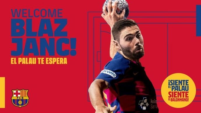 Bienvenida del FC Barcelona a su nuevo jugador de balonmano, el esloveno Blaz Janc