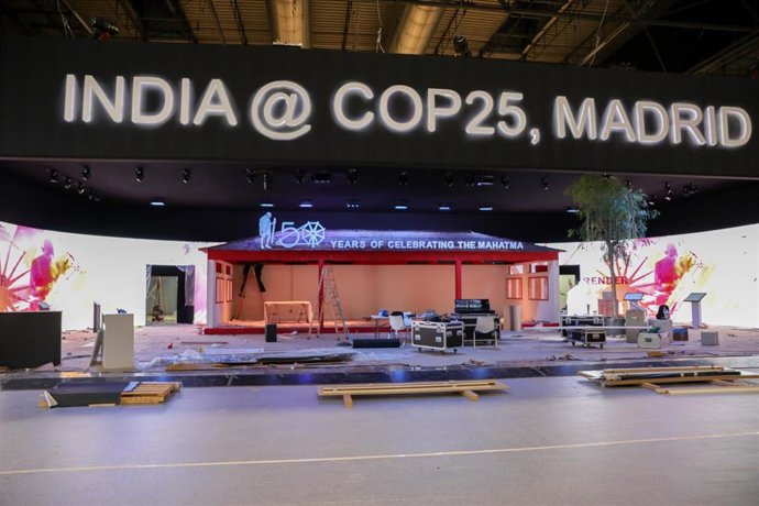 Stand de la India en uno de los pabellones de la Feria de Madrid, IFEMA, en los preparativos de la Cumbre del Clima que comenzará el próximo día 2 de diciembre, en Madrid (España), a 29 de noviembre de 2019.
