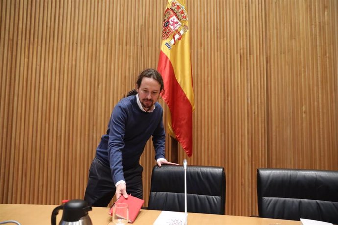 El secretario general de Podemos, Pablo Iglesias a su llegada al diálogo `Nudo España: un año después en el Congreso de los Diputados, en Madrid (España), a 5 de diciembre de 2019.