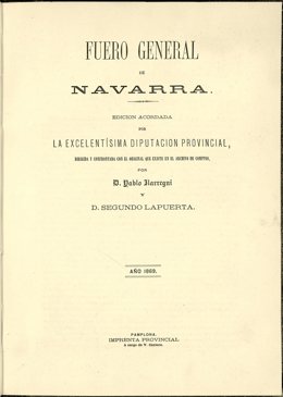 Portada de la edición de 1869 del Fuero General de Navarra.