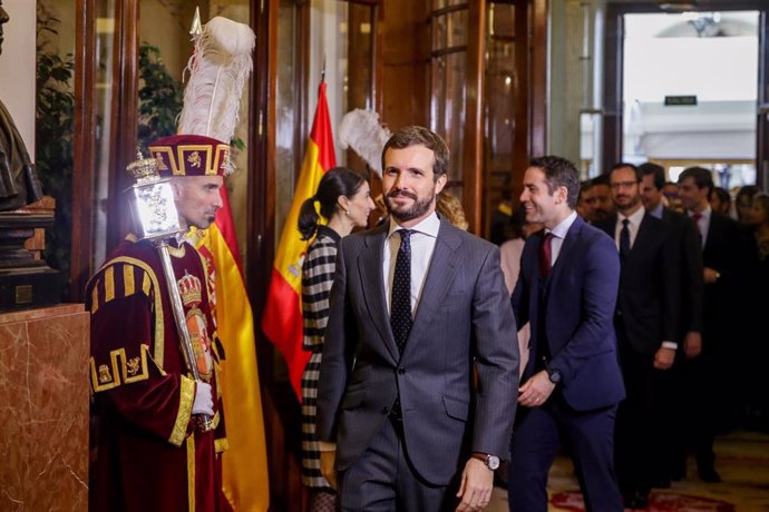 El presidente del PP, Pablo Casado, asiste al acto de Conmemoración del Día de la Constitución en el Congreso de los Diputados, en Madrid (España) a 6 de diciembre de 2019.
