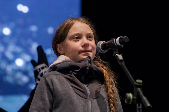 L'activista sueca Greta Thunberg intervé en la Marxa pel Clima que recorre els carrers del centre de Madrid, 6 de desembre del 2019