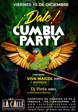 Cartel de la fiesta 'Dale Cumbia Party'.