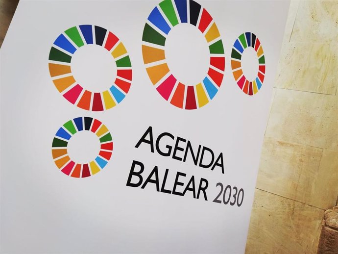 El logo de la 'Agenda Balear 2030', en Ca'n Oleo.