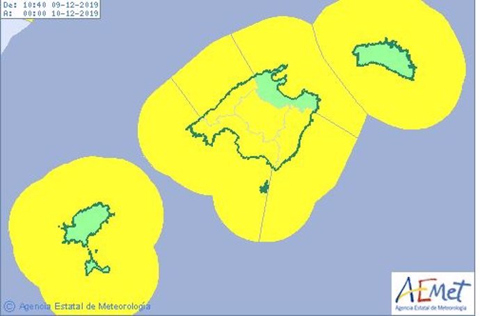 Mapa de la Agencia Estatal de Meteorología (Aemet) de avisos por viento y oleaje
