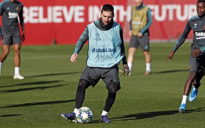 Leo Messi, en el entrenamiento del FC Barcelona del 9 de diciembre de 2019