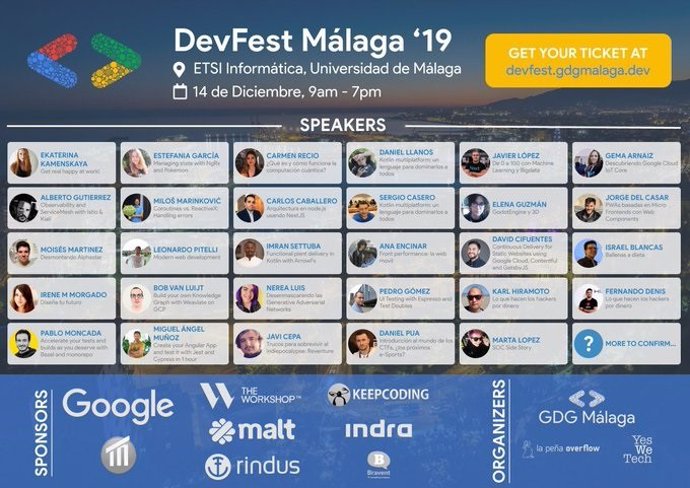 Cartel del DevFest Málaga 2019