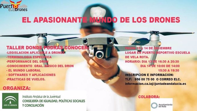 Cartel del taller sobre el mundo de los drones en Rota