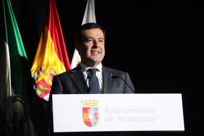 El presidente de la Junta, Juanma Moreno, en un acto en Antequera (Málaga)