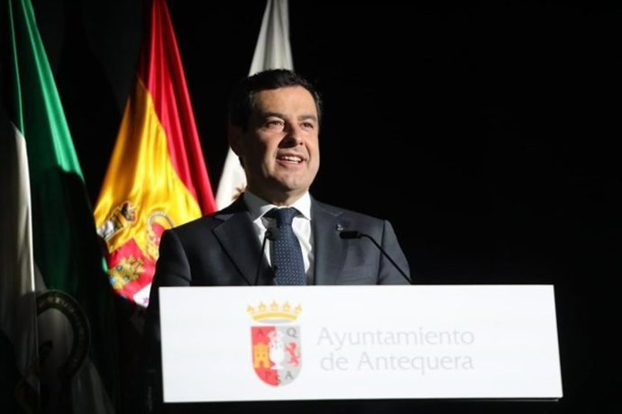 El presidente de la Junta, Juanma Moreno, en un acto en Antequera (Málaga)