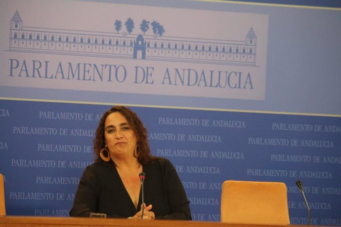 Ángela Aguilera, en rueda de prensa en el Parlamento. Foto de archivo