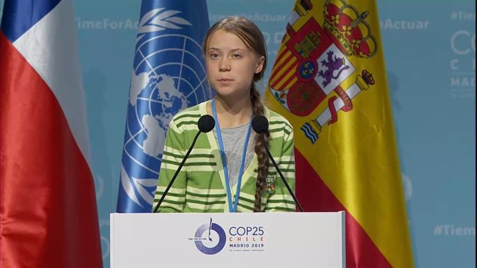 La jove activista sueca Greta Thunberg, en el seu discurs durant la Cimera del Clima de Madrid (COP25)