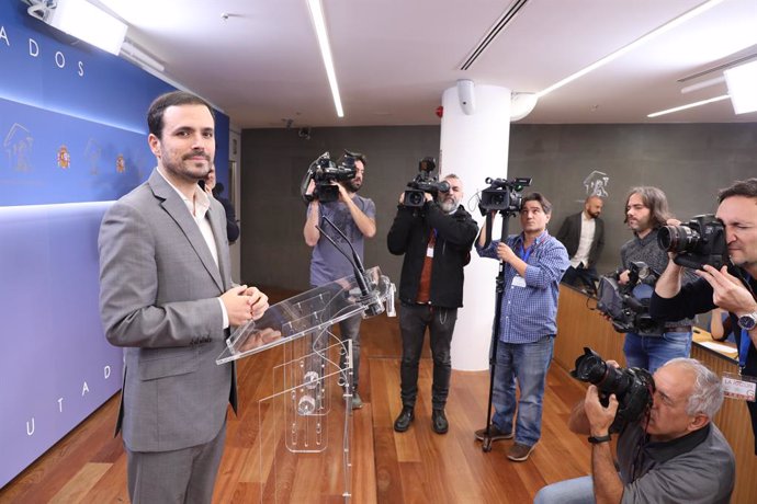 El coordinador federal d'Esquerra Unida (IU), Alberto Garzón, ofereix una roda de premsa al Congrés dels Diputats després de la seva consulta amb el rei sobre una possible investidura, Madrid (Espanya), 11 de novembre del 2019