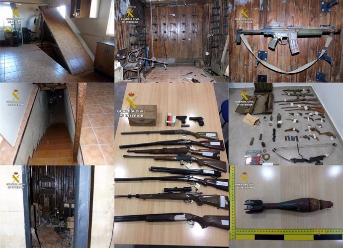 Guardia Civil desmantela en Bullas un zulo con armas y artefactos explosivos y detiene a su propietario