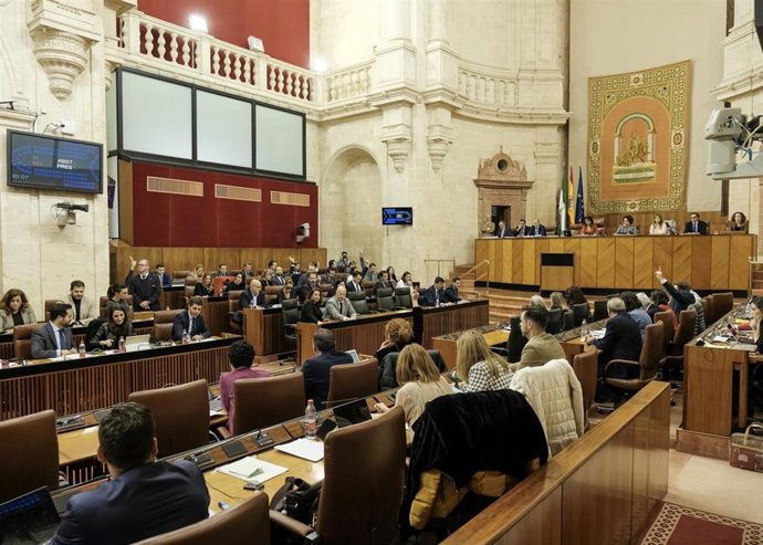 El Pleno del Parlamento de Andalucía durante una de las votaciones de la sesión. Foto de archivo