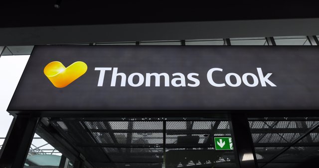 FILED - 23 September 2019, Hessen, Frankfurt_Main: A general view of the logo of  Thomas Cook Photo: Silas Stein/dpa