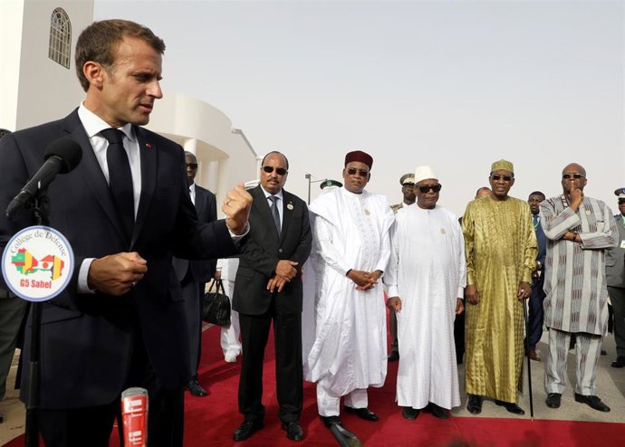 El presidente de FRancia,  Emmanuel Macron, durante la cumbre del G% del Sahel que tuvo lugar en julio de 2018 en Mauritania.