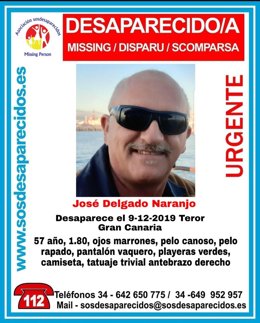 Cartel de Alerta Desaparecidos de la desaparición del hombre en Teror