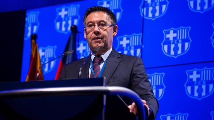 El presidente del FC Barcelona, Josep Maria Bartomeu, en su discurso ante el Senado del club