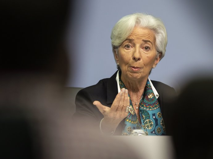 12 December 2019, Hessen, Frankfurt/Main: Christine Lagarde, President of the European Central Bank (ECB), speaks during her first press conference after the Governing Council meeting. Photo: Frank Rumpenhorst/dpa