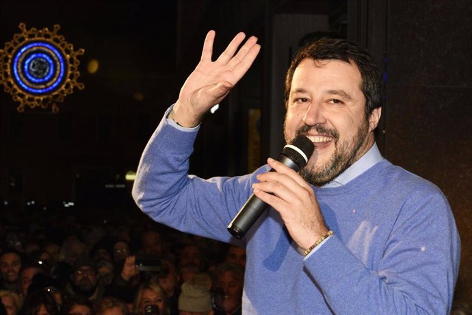 Matteo Salvini en un acto electoral de partido en enero