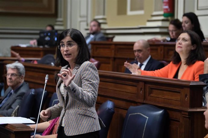 La consejera de Empleo y Economía y Conocimiento, Carolina Darias, en el Pleno del Parlamento