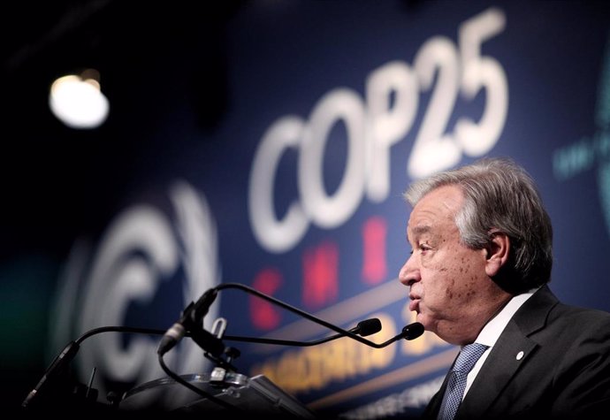 El Secretario General de las Naciones Unidas, António Gutierres, interviene en la presentación de 'La Iniciativa de Acción Climática para el Empleo', organizado por la Organización Internacional del Trabajo (OIT), durante la undécima jornada de la Cumbr