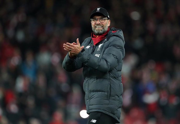 04 December 2019, England, Liverpool: Liverpool's manager Jurgen Klopp celebrates after the final whistle of the English Premier League soccer match between Liverpool and Everton at Anfield stadium. Photo: Richard Sellers/PA Wire/dpa