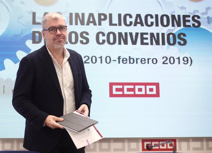 El secretario general de CCOO, Unai Sordo presenta un estudio sobre inaplicación de convenios colectivos, en Madrid (España), a 13 de diciembre de 2019.