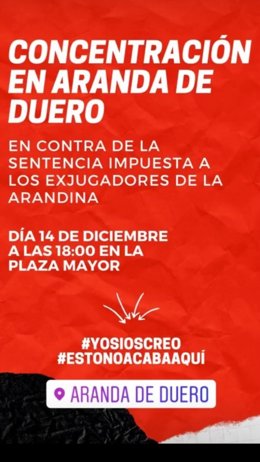 Captura de una de los mensajes que circula por redes sociales para informar de la concentración en apoyo a los jugadores de La Arandina.