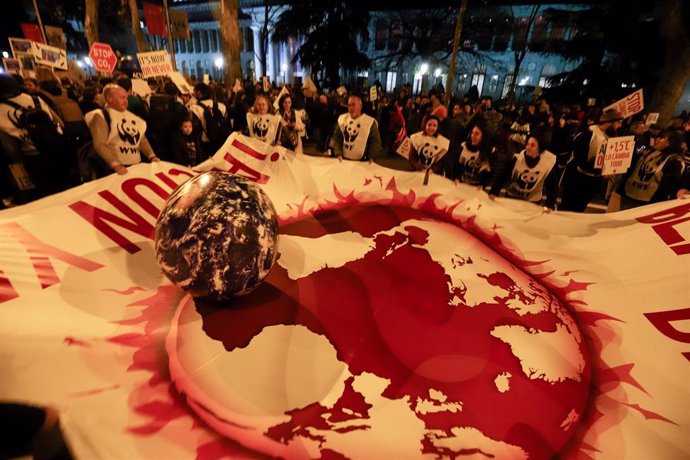 06 December 2019, Spain, Madrid: Activists of the environmental organisation World Wildlife Fund (WWF) take part in a march on the sidelines of the fifth day of the UN Climate Change Conference COP25. Photo: Clara Margais/dpa